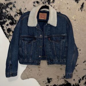 Levi's Dark Blue Denim Jacket with Cream Sherpa Collar